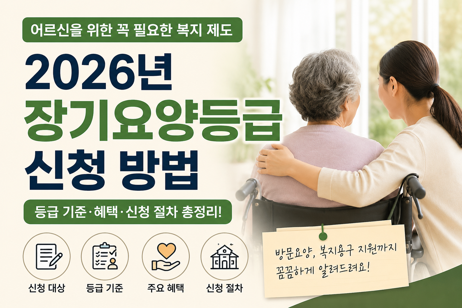 2026년 장기요양등급 신청 방법(+등급 기준, 혜택, 신청 절차)